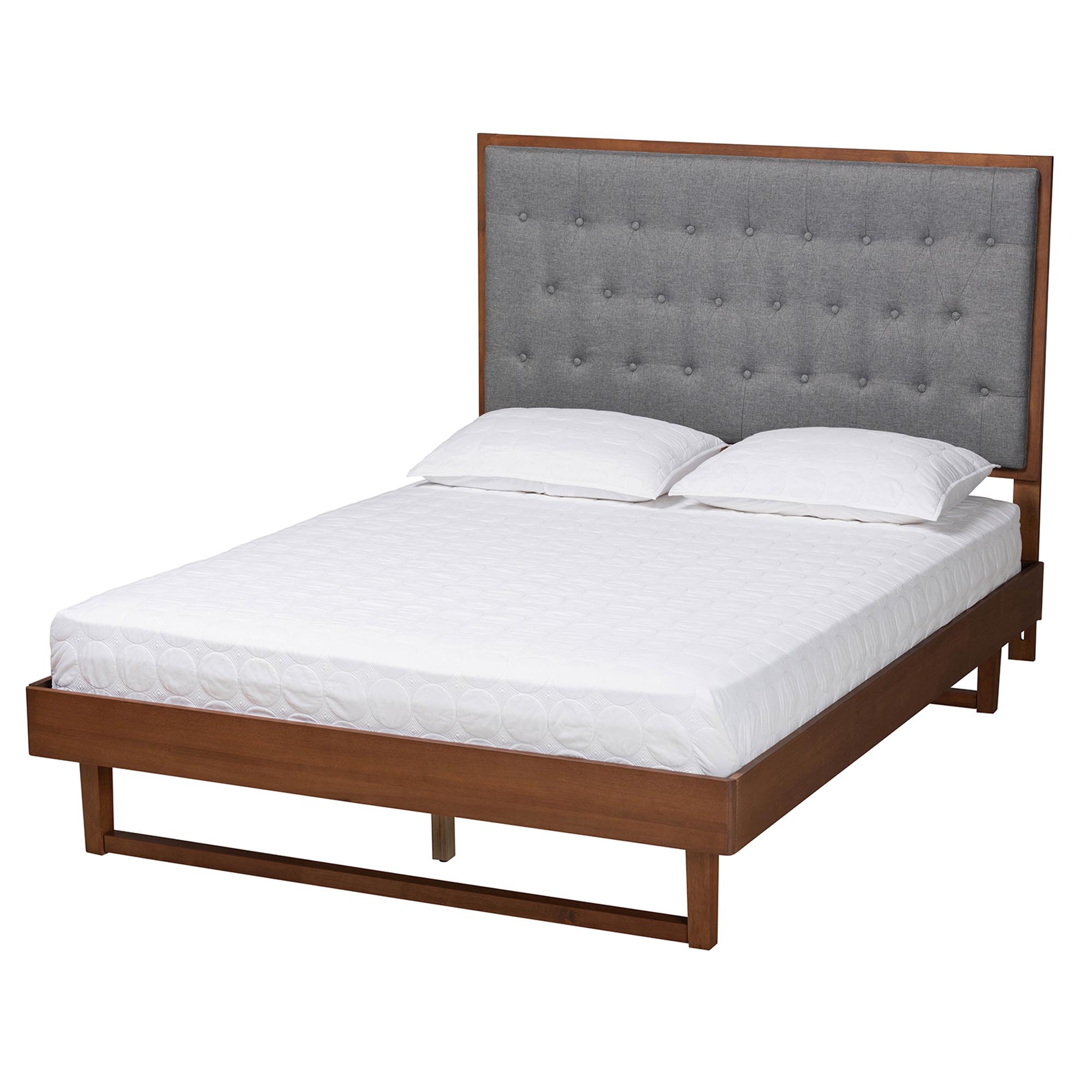 Baxton Studio Bryn Classic and Traditional Grey Fabric and Walnut Brown Finished Wood Queen Size Platform Bed